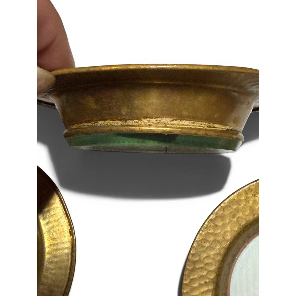 Vintage Playing Card Suit Coasters Set Hammered Brass Glass Gold Poker Game Room